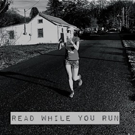 woman reading while running