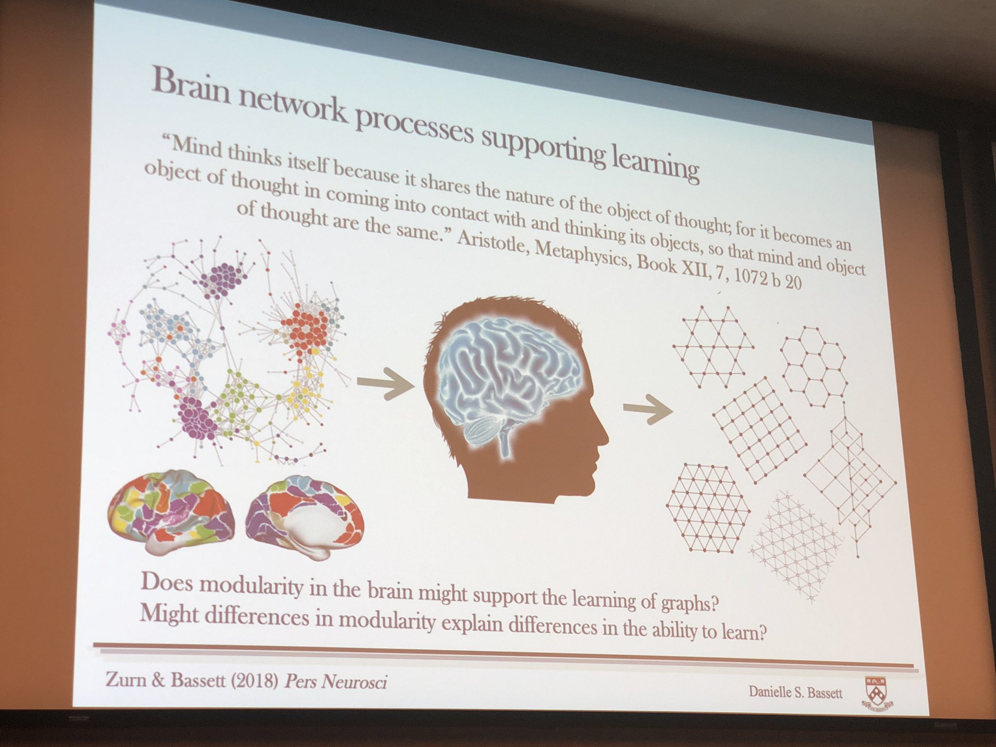 Slide from Bassett's talk on the mind understanding networks because it is a network itself
