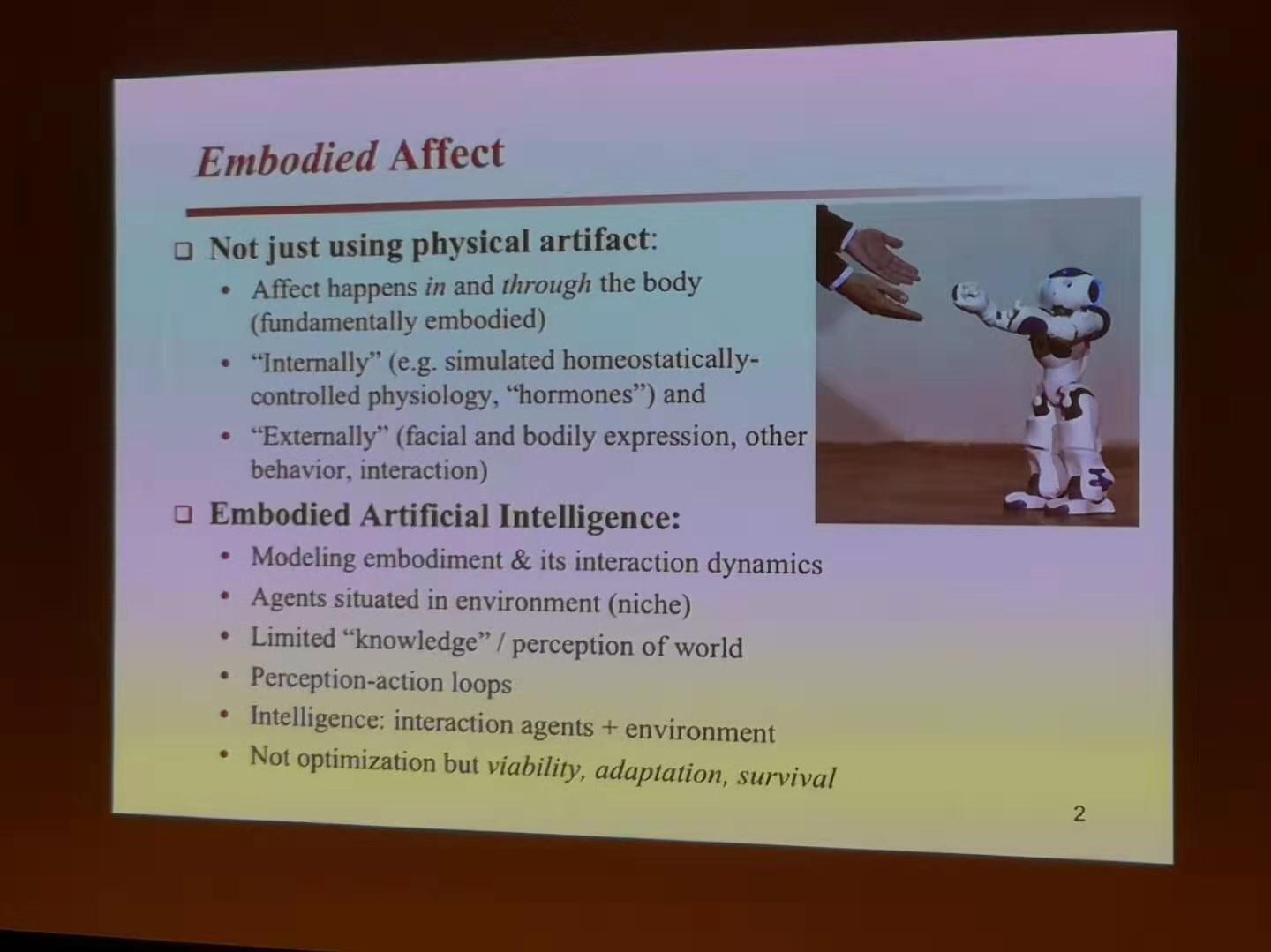 Slide of talk about embodied affect in robots